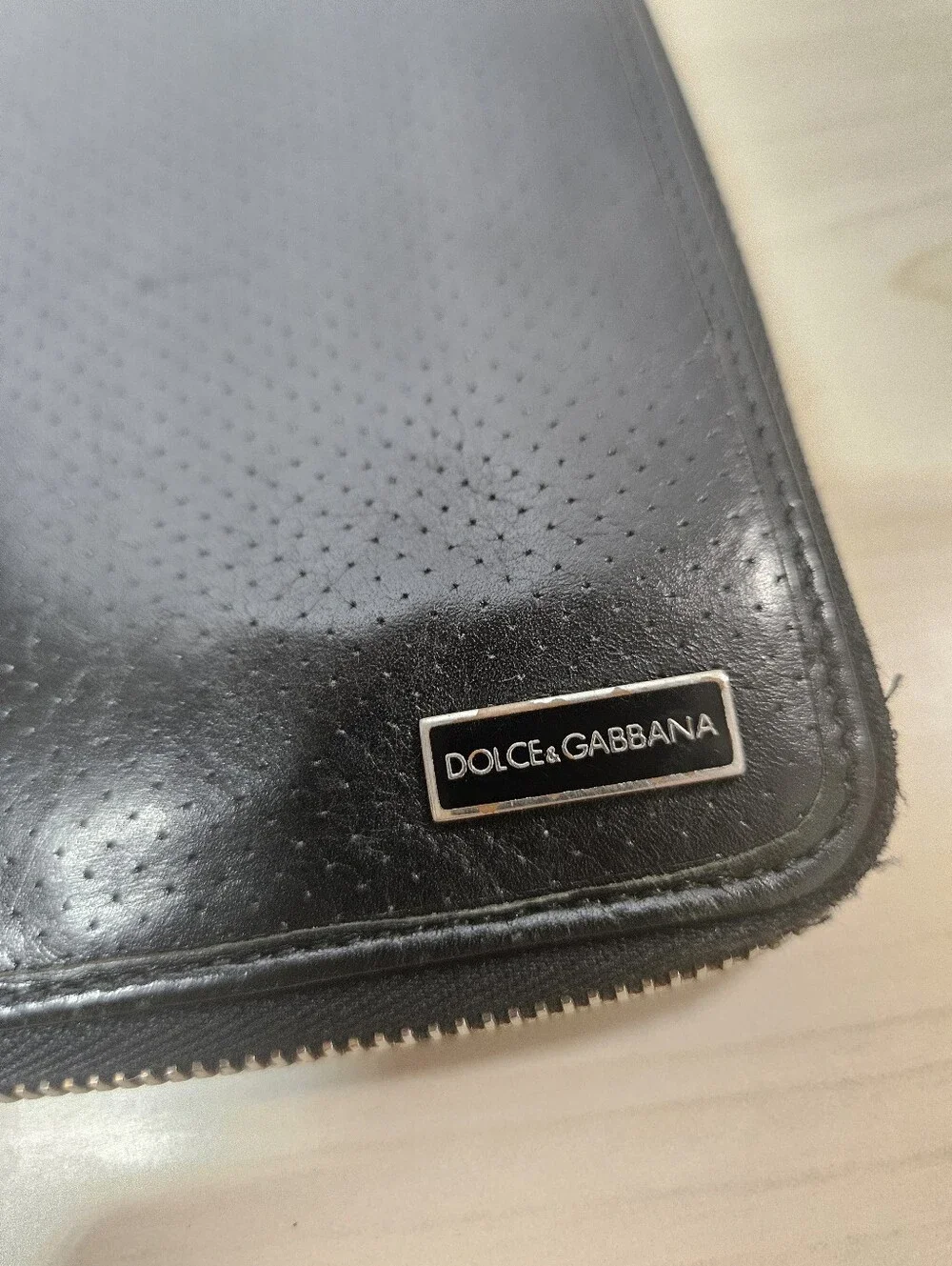 DOLCE & GABBANA Italian Leather Long Wallet Black Zippered Bifold